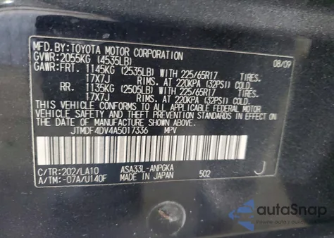 2010 Toyota Rav4 Limited z USA, uszkodzony, nr VIN JTMDF4DV4A5017336